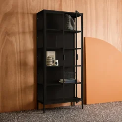 Credenza in acciaio e vetro temperato 2 porte, 180cm
