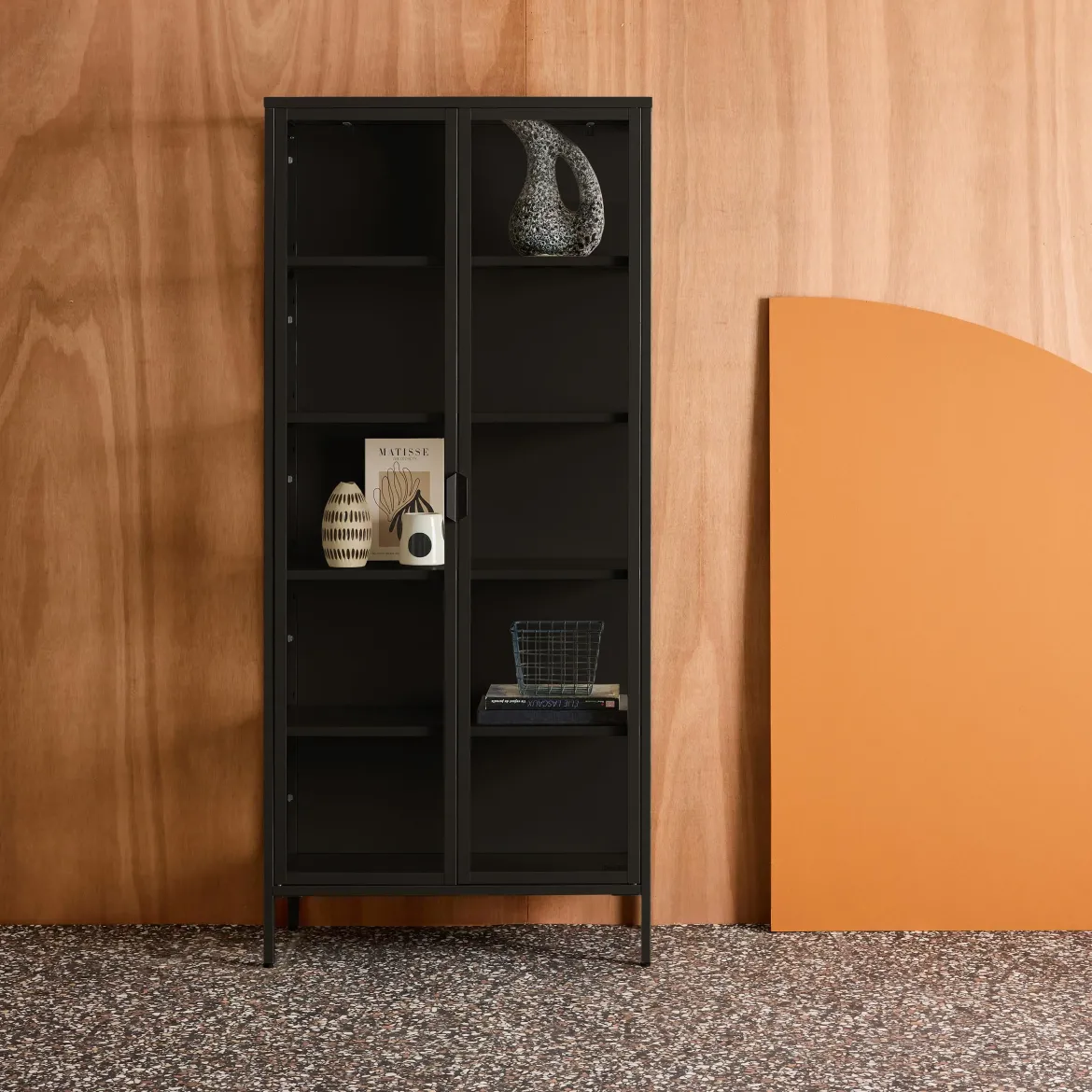 Credenza in acciaio e vetro temperato 2 porte, 180cm