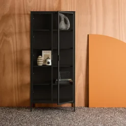 Credenza in acciaio e vetro temperato 2 porte, 180cm