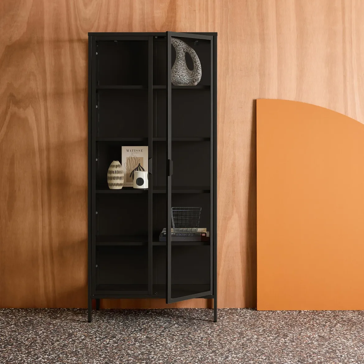 Credenza in acciaio e vetro temperato 2 porte, 180cm