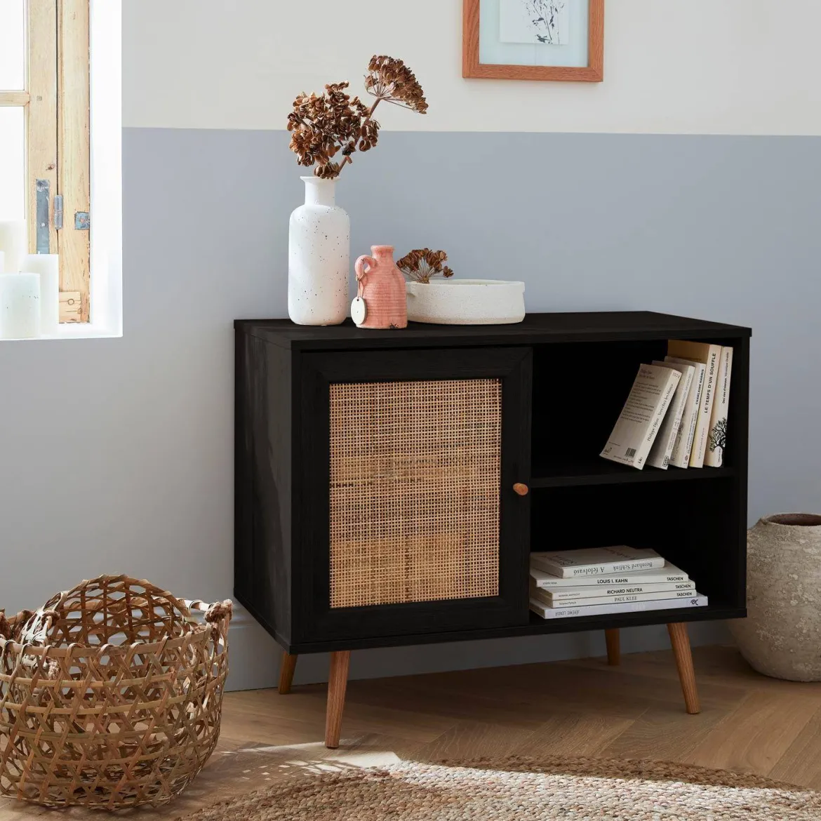 Credenza in cannage, 1 anta, 80cm