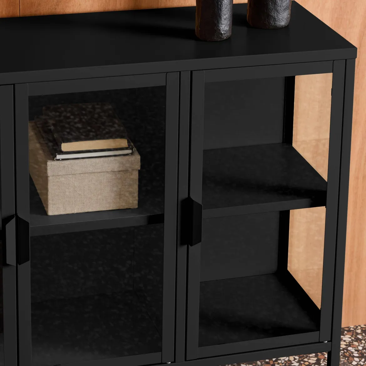 Credenza industriale in metallo e vetro temperato 3 ante, 100cm