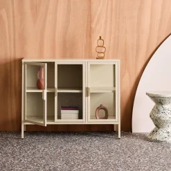 Credenza industriale in metallo e vetro temperato 3 ante, 100cm