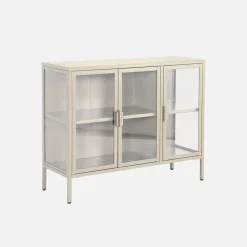 Credenza industriale in metallo e vetro temperato 3 ante, 100cm