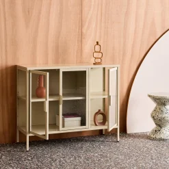 Credenza industriale in metallo e vetro temperato 3 ante, 100cm