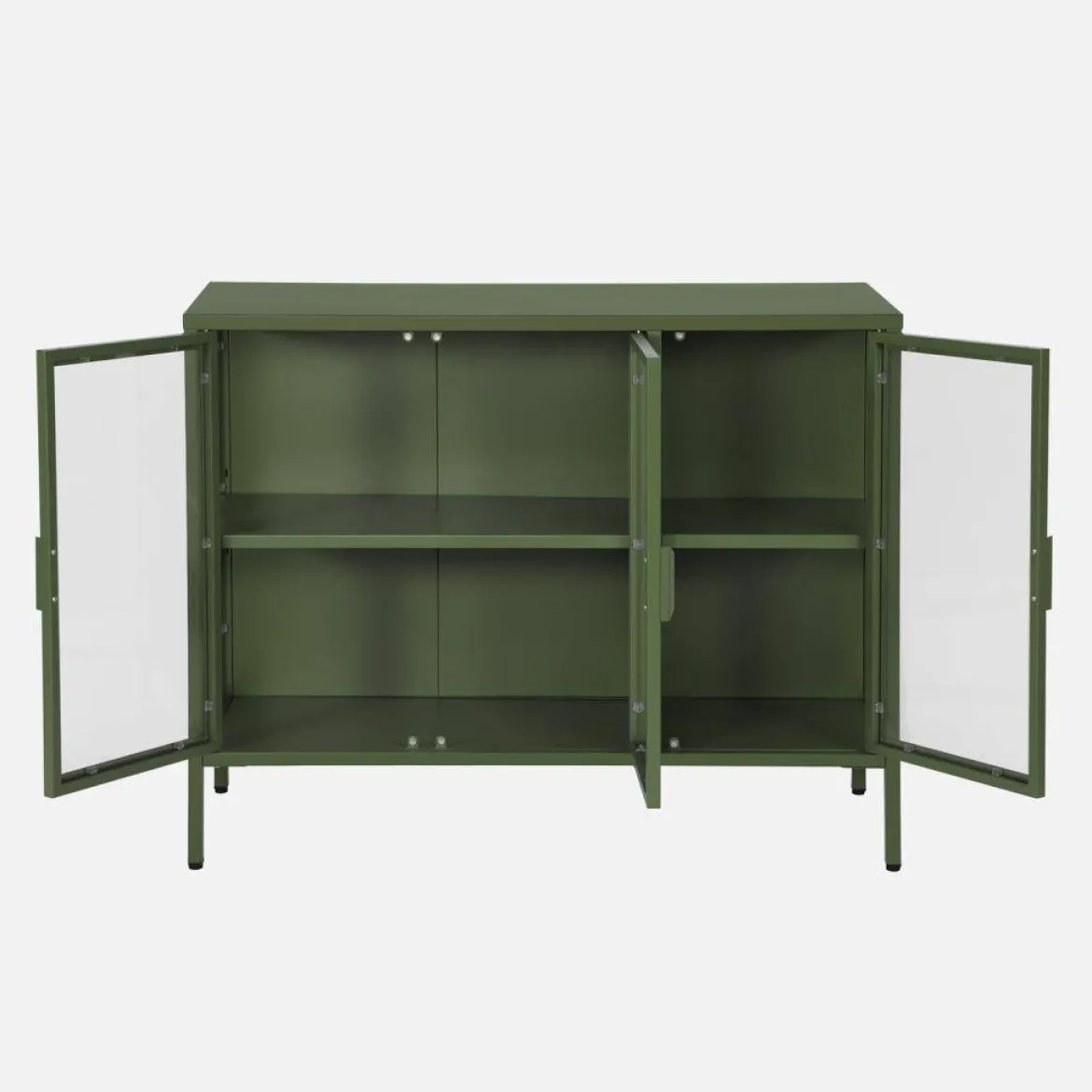 Credenza industriale in metallo e vetro temperato 3 ante, 100cm