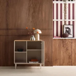 Credenza in metallo e decorazione in legno 1 anta, 80cm