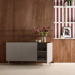 Credenza in metallo e decorazione in legno 3 ante, 150cm