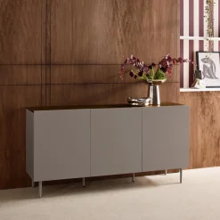 Credenza in metallo e decorazione in legno 3 ante, 150cm
