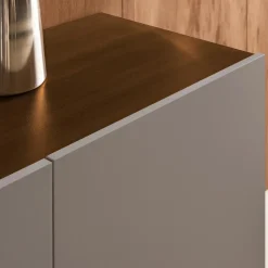 Credenza in metallo e decorazione in legno 3 ante, 150cm