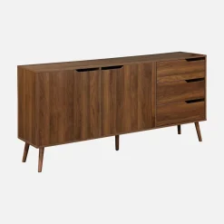 Credenza scandinava a 2 ante effetto legno di noce, 160cm