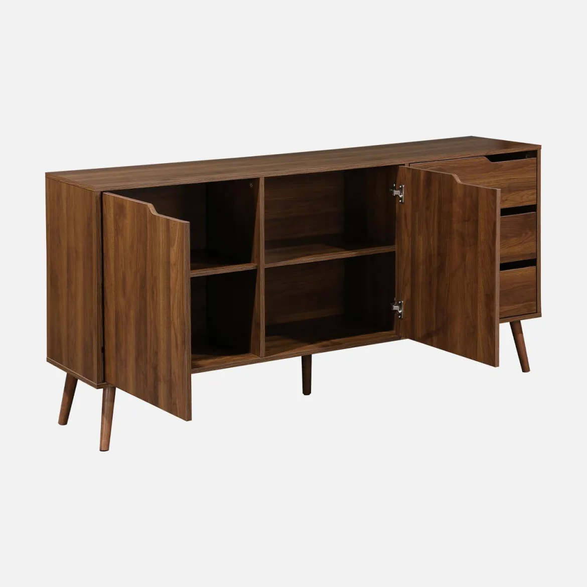 Credenza scandinava a 2 ante effetto legno di noce, 160cm