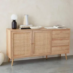 Credenza scandinava a 2 ante in canna, 150cm