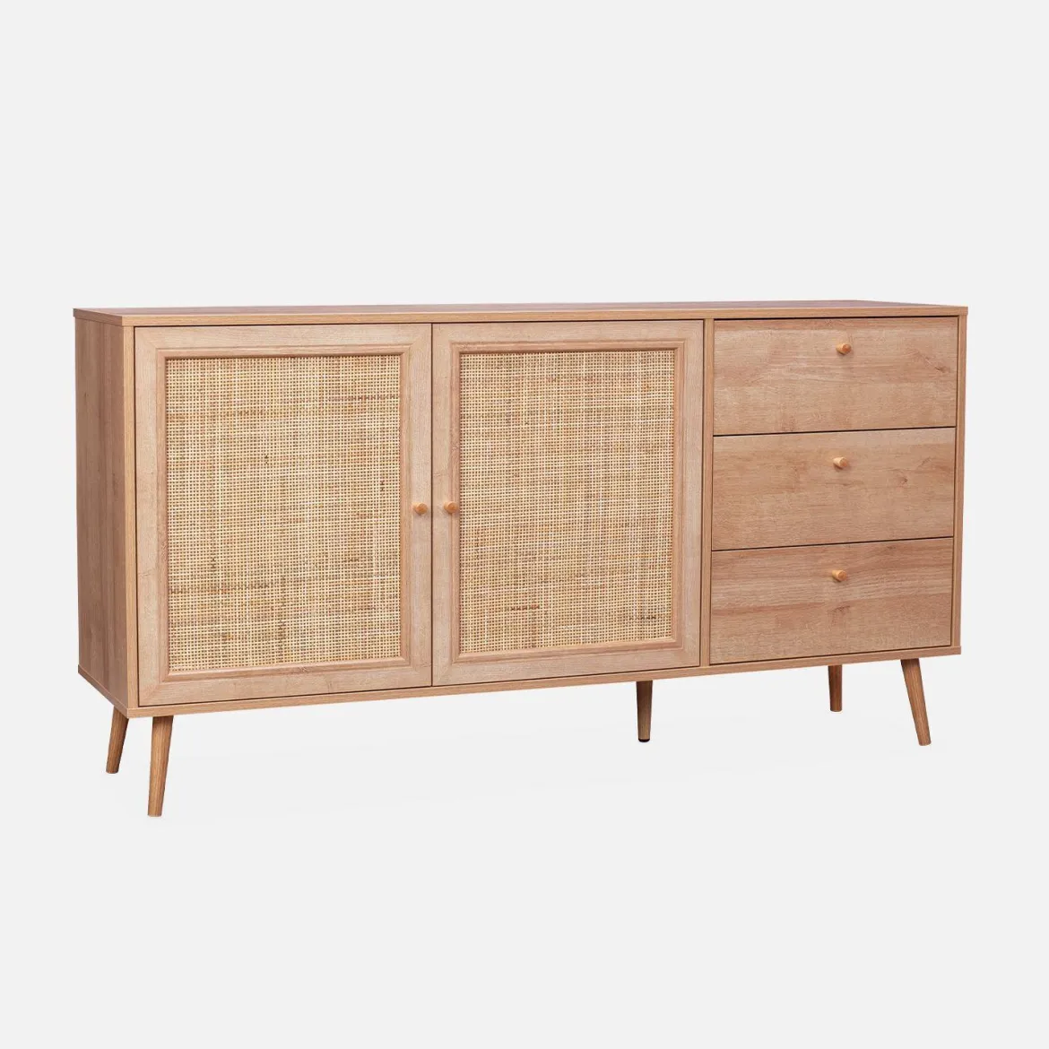Credenza scandinava a 2 ante in canna, 150cm