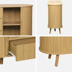 Credenza scandinava effetto legno scanalato 2 ante scorrevoli, 150cm