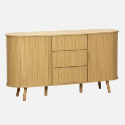 Credenza scandinava effetto legno scanalato 2 ante scorrevoli, 150cm