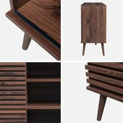Credenza scandinava in legno con 2 ante scorrevoli scanalate, 140cm