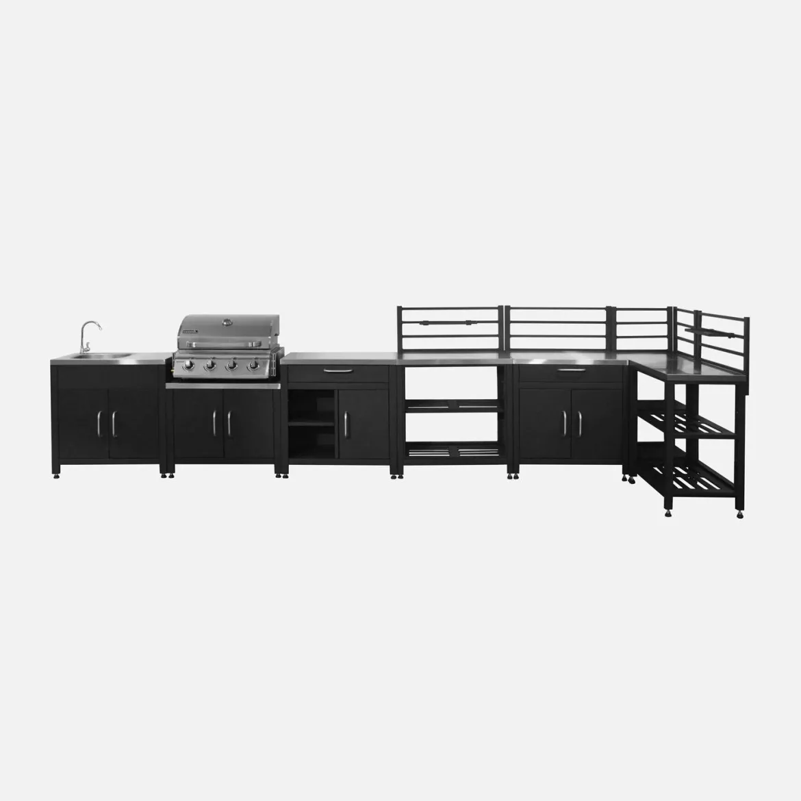 Cucina da esterno, 7 moduli e barbecue a gas, 4 bruciatori