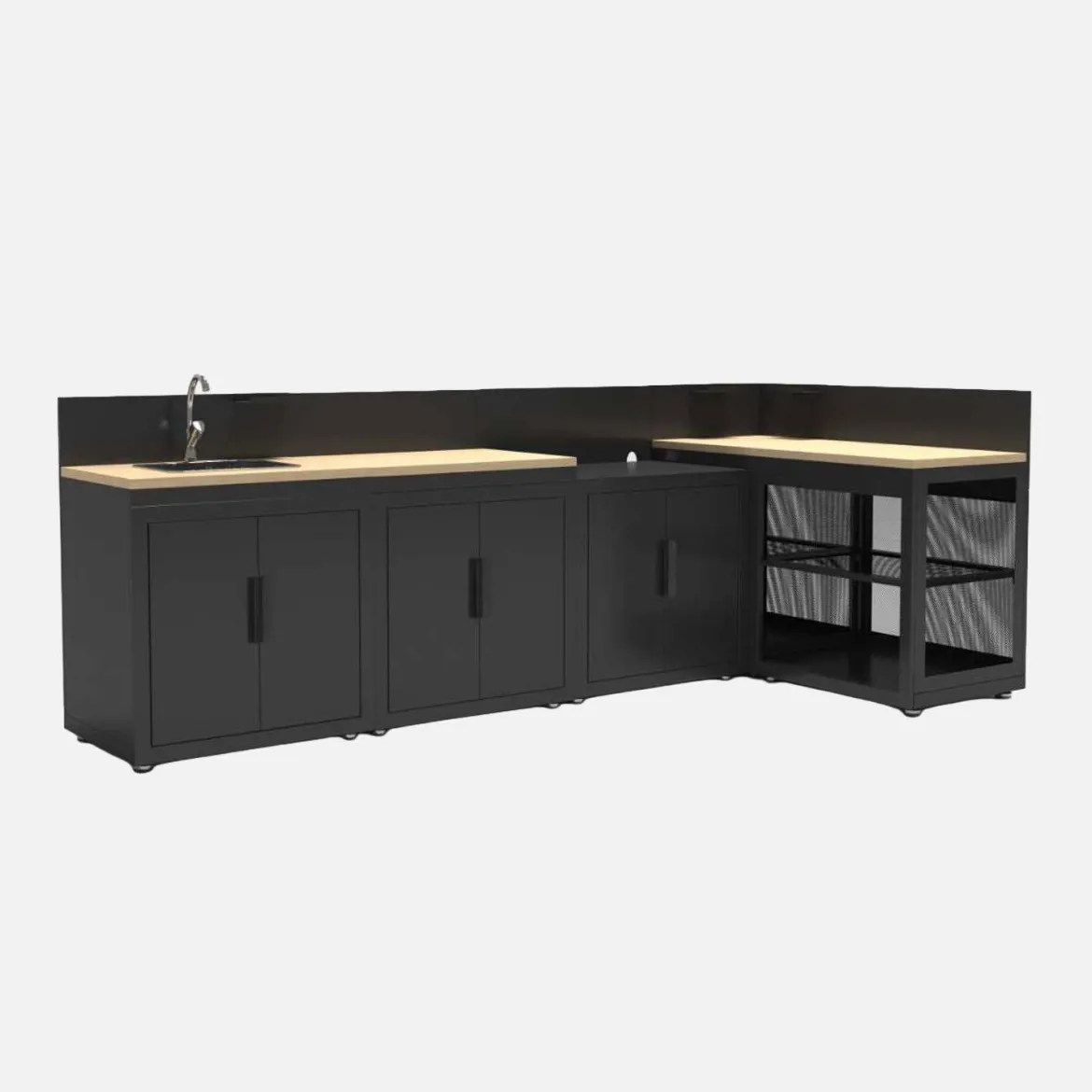 Cucina da esterno 5 moduli acciaio e decorazione in legno