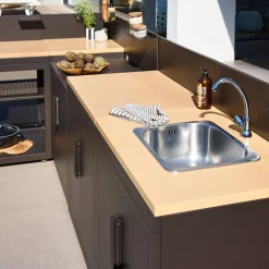 Cucina da esterno 5 moduli acciaio e decorazione in legno