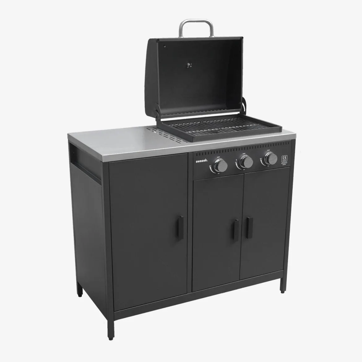 Cucina da esterno 3 moduli con barbecue a gas 3 bruciatori su piedi, termometro