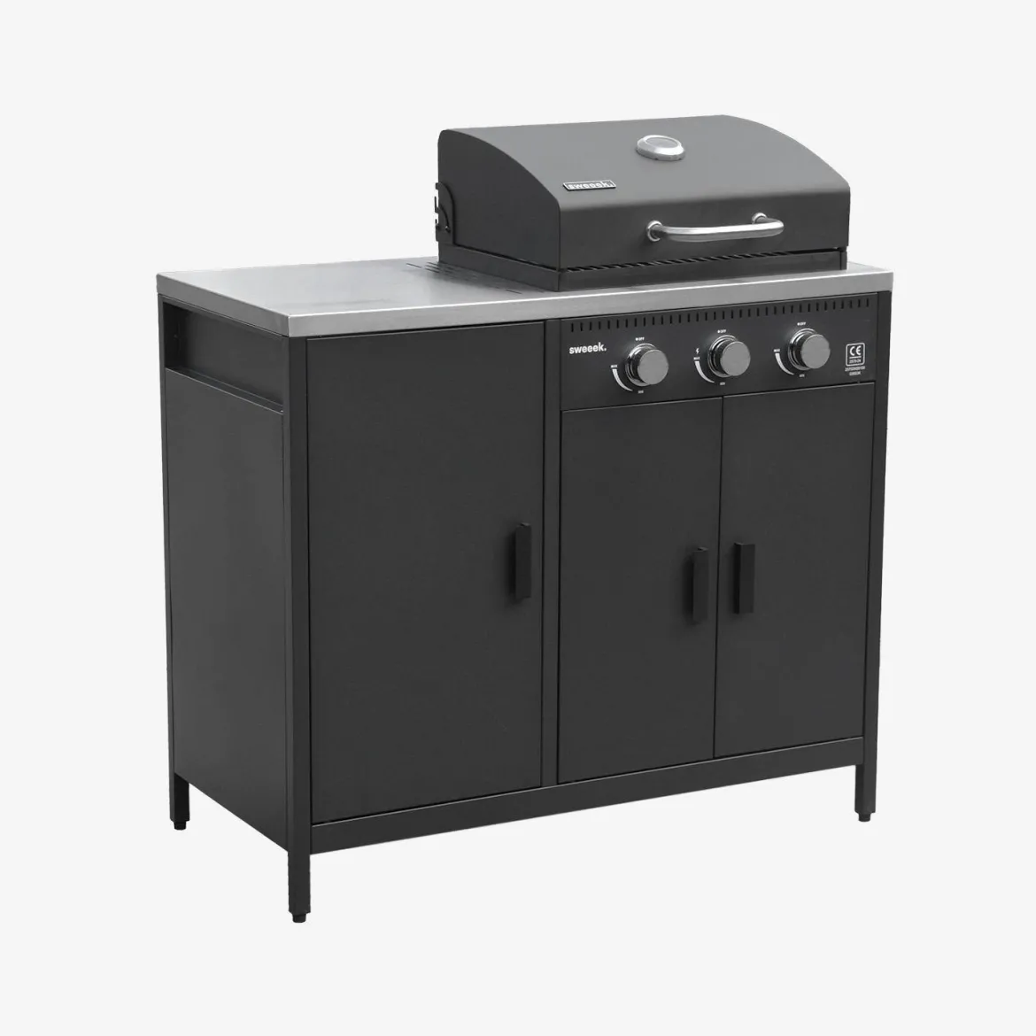 Cucina da esterno 3 moduli con barbecue a gas 3 bruciatori su piedi, termometro