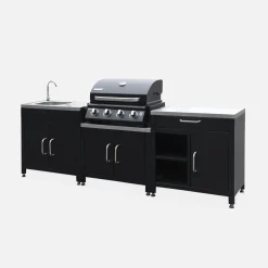 Cucina da esterno, 7 moduli e barbecue a gas, 4 bruciatori