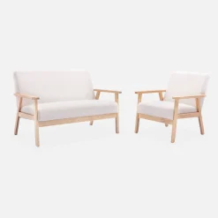 Divano in bouclé con gambe in legno, 2 posti