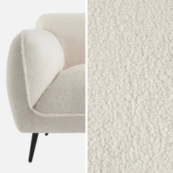 Divano in tessuto bouclé crema con gambe in metallo, 3 posti