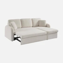 Divano letto angolare reversibile in bouclé con contenitore, 3 posti