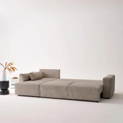 Divano letto angolare reversibile con contenitore in velluto a coste, da 3 a 5 posti