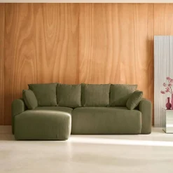 Divano letto angolare reversibile in velluto a coste, 3 posti