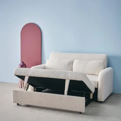 Divano letto arrotondato in tessuto bouclé, 2 posti