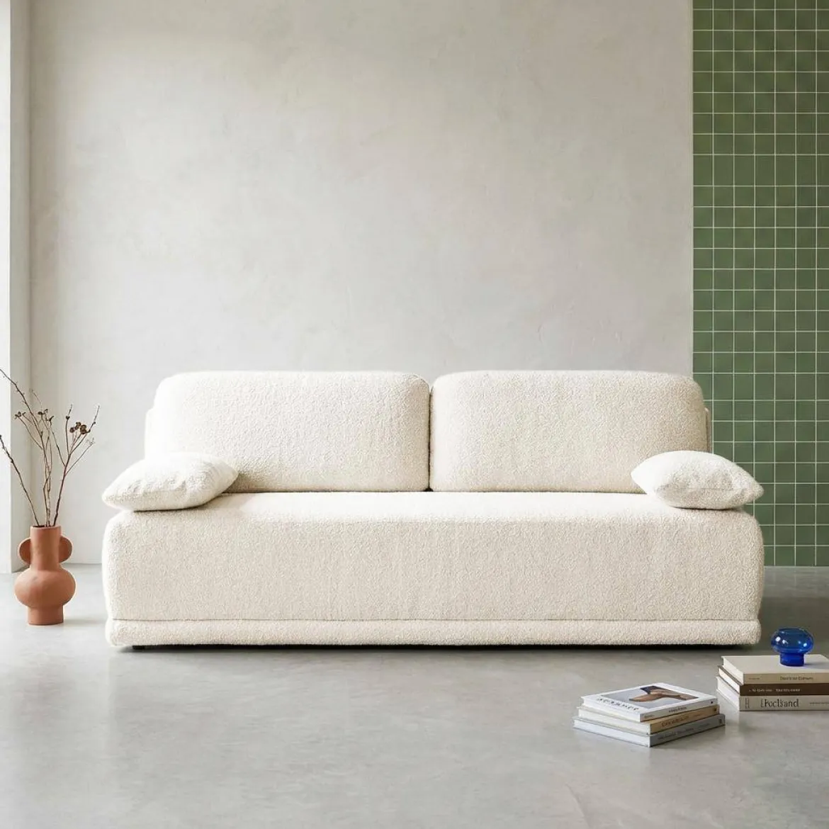 Divano letto bouclé, 3 posti