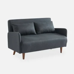 Divano letto clic-clac in tessuto con gambe in legno, 2 posti