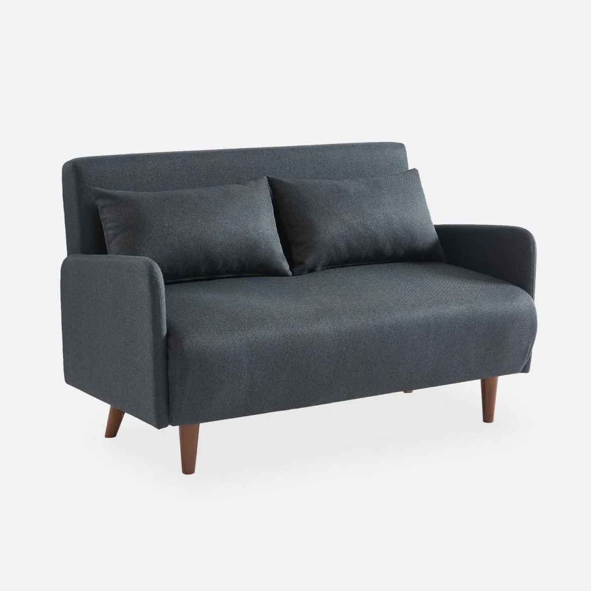 Divano letto clic-clac in tessuto con gambe in legno, 2 posti