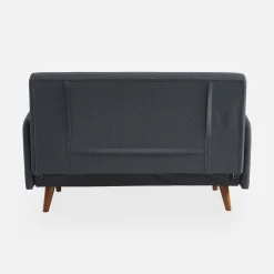 Divano letto clic-clac in tessuto con gambe in legno, 2 posti