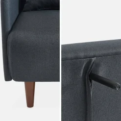 Divano letto clic-clac in tessuto con gambe in legno, 2 posti