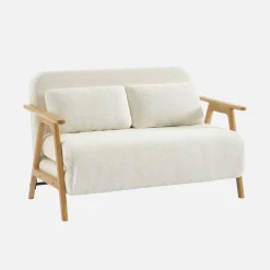 Divano letto convertibile in legno di hevea e bouclé testurizzato, 2 posti
