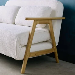 Divano letto convertibile in legno di hevea e bouclé testurizzato, 2 posti