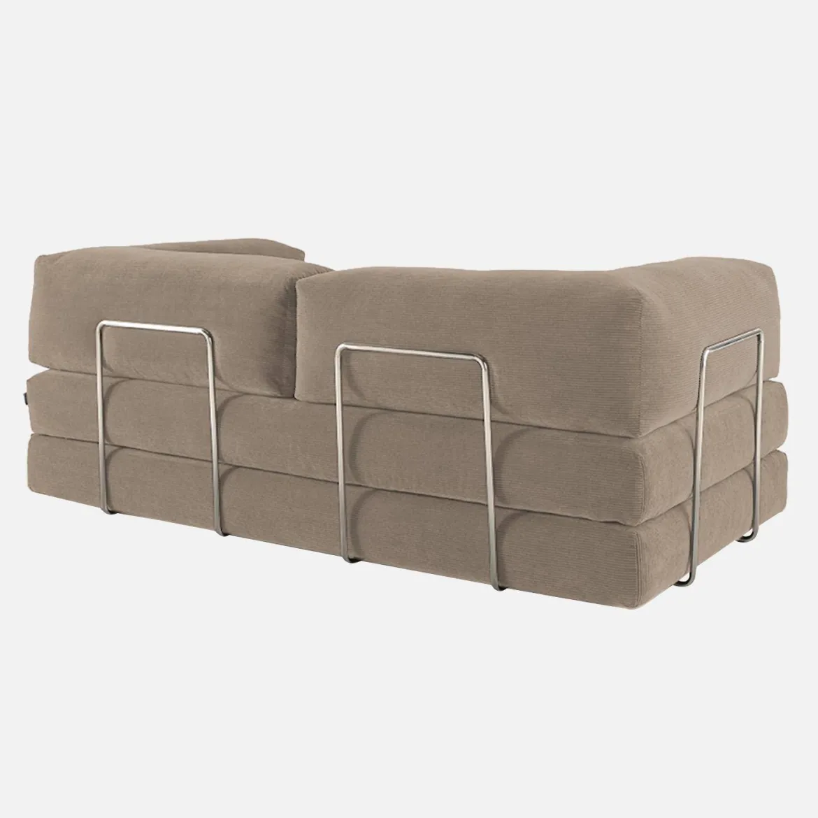 Divano letto futon in velluto a coste e struttura cromata