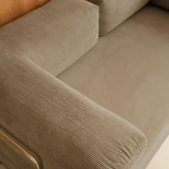 Divano letto futon in velluto a coste e struttura cromata