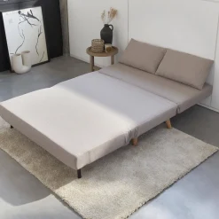 Divano letto in tessuto con gambe in legno, 2 posti