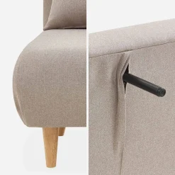 Divano letto in tessuto con gambe in legno, 2 posti