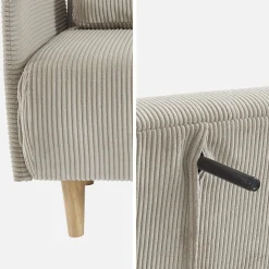 Divano letto in velluto a coste con gambe in legno, 2 posti