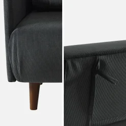 Divano letto in velluto a coste con gambe in legno, 2 posti