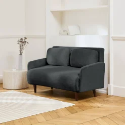 Divano letto in velluto a coste con gambe in legno, 2 posti