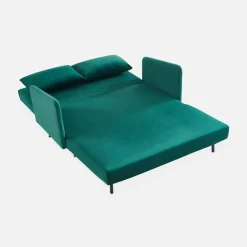 Divano letto in velluto con gambe in legno, 2 posti