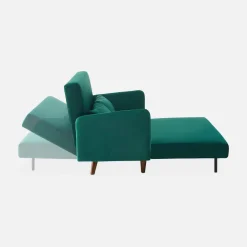Divano letto in velluto con gambe in legno, 2 posti