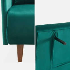 Divano letto in velluto con gambe in legno, 2 posti